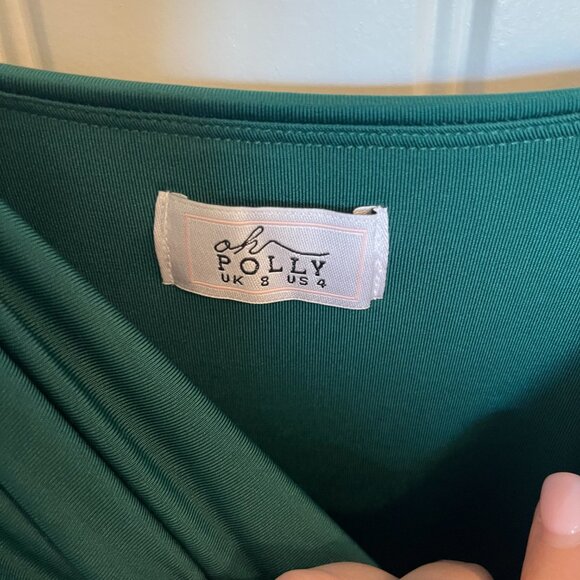 Oh Polly Green Cowl Neck Ruched Bodycon Midi Dress - 4 - Picture 6 of 7